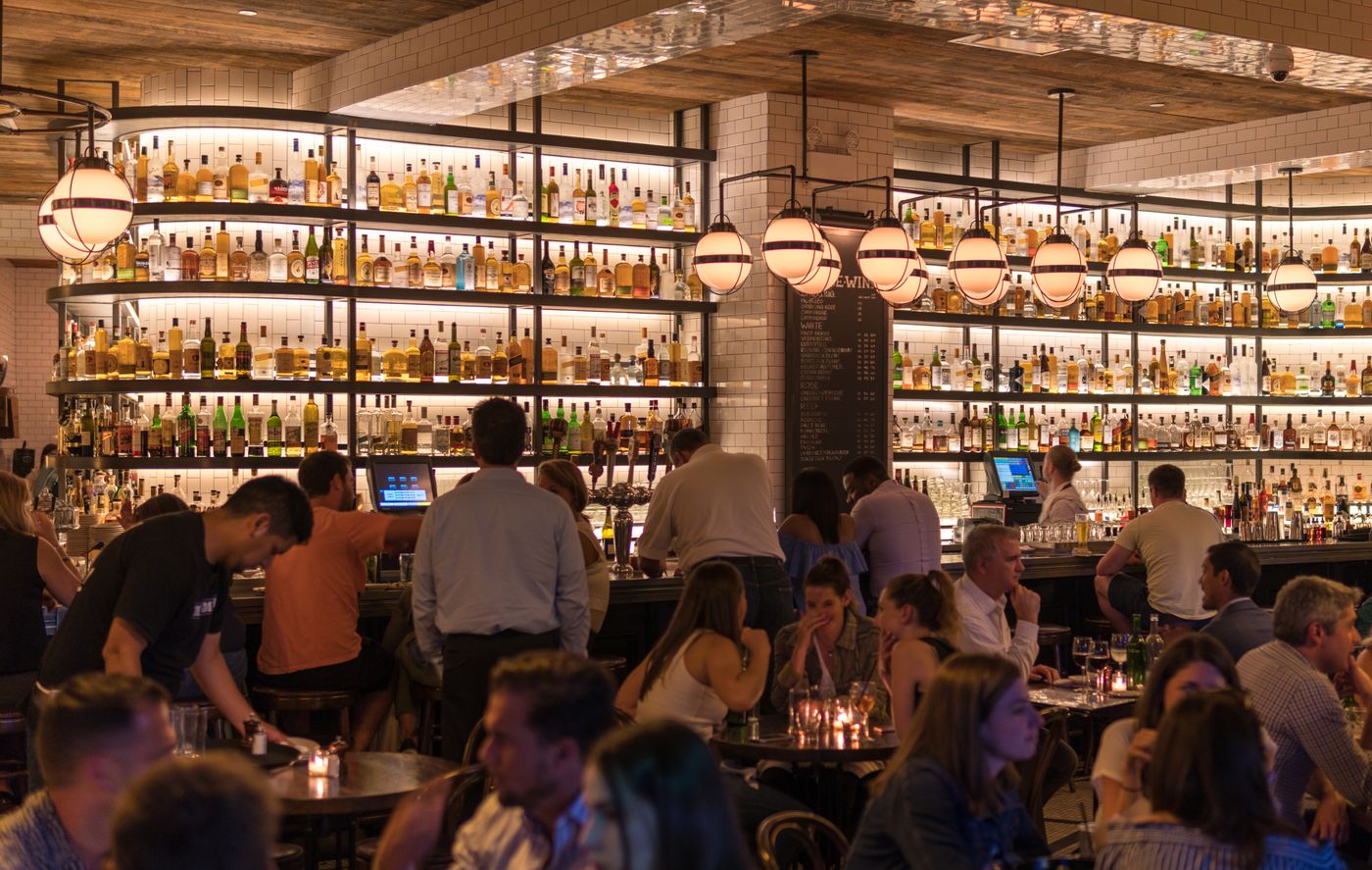 Busy restaurant bar and dining room